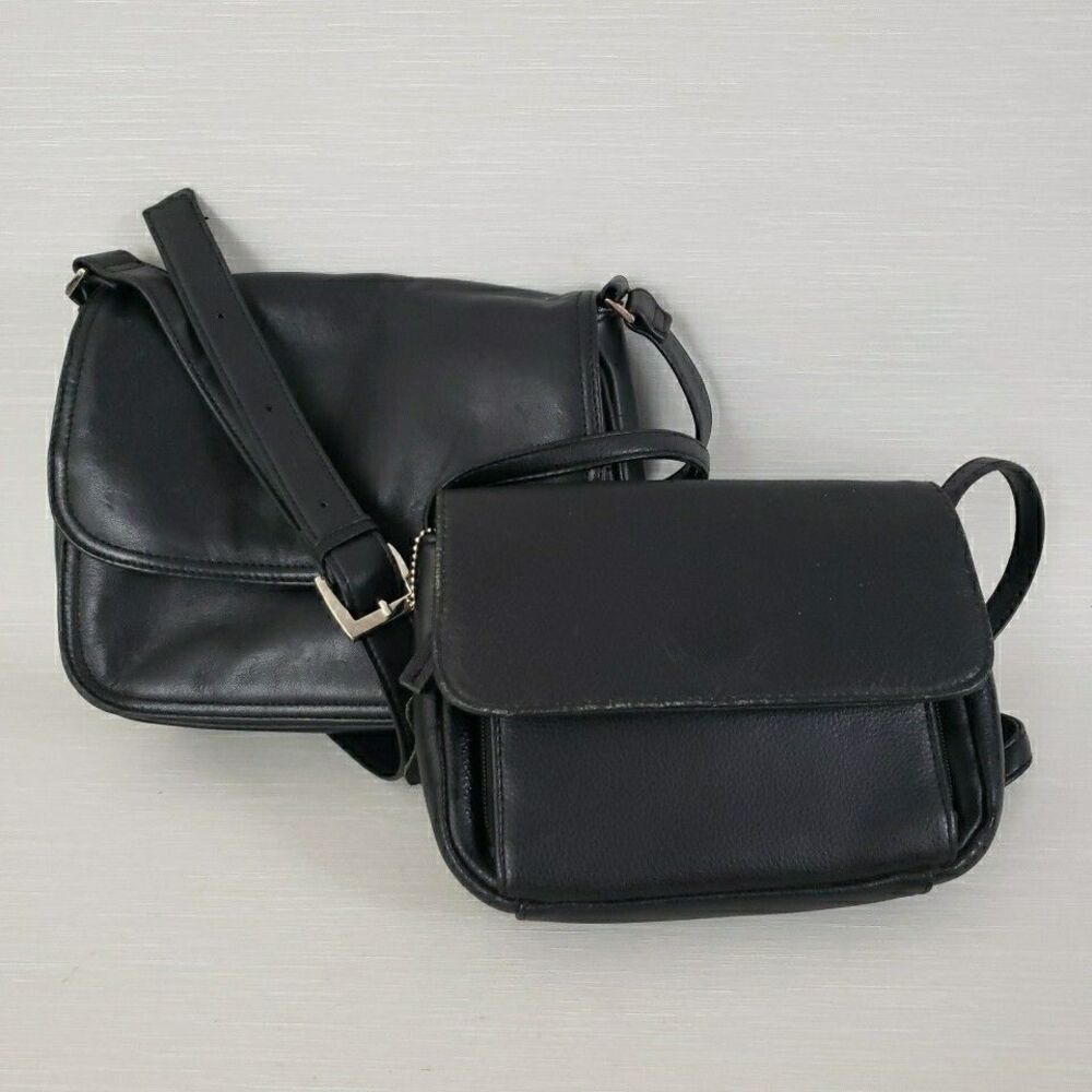 Aurielle & Unbranded Black Leather Mandmade Crossbody Shoulder Purse Pockets